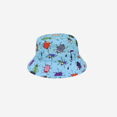 Kids sun bucket hat in blue with bug print