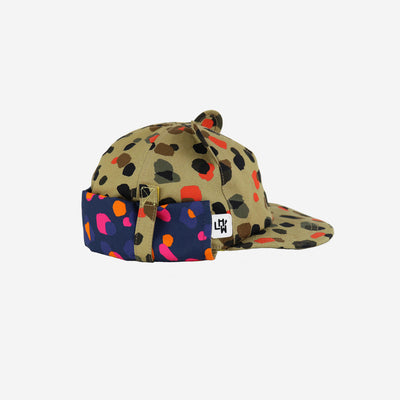 Kids Cub hat with neck flap: Leopard Neutral