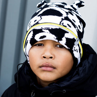 Kid wearing slouchy panda knit beanie from Little Hotdog Watson (Image #3)