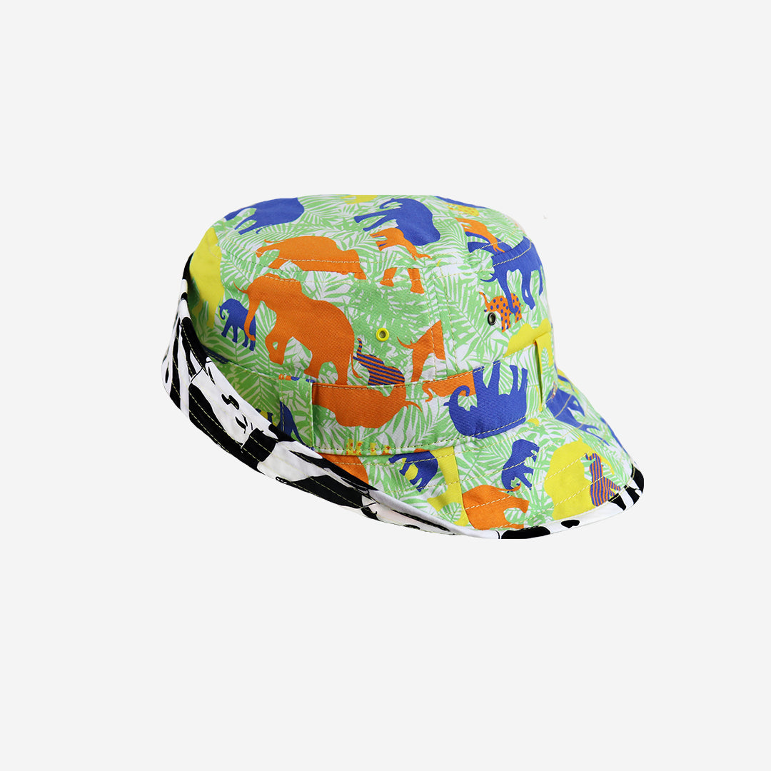 Cool Kids Bucket Hat in Blue and Green Elephant Print