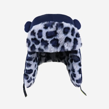 Kids navy winter hat with leopard print faux fur (Image #3)