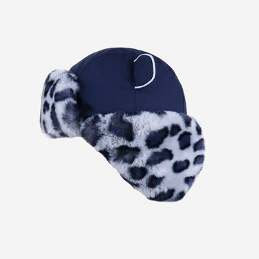 Kids navy winter hat with leopard print faux fur (Image #5)