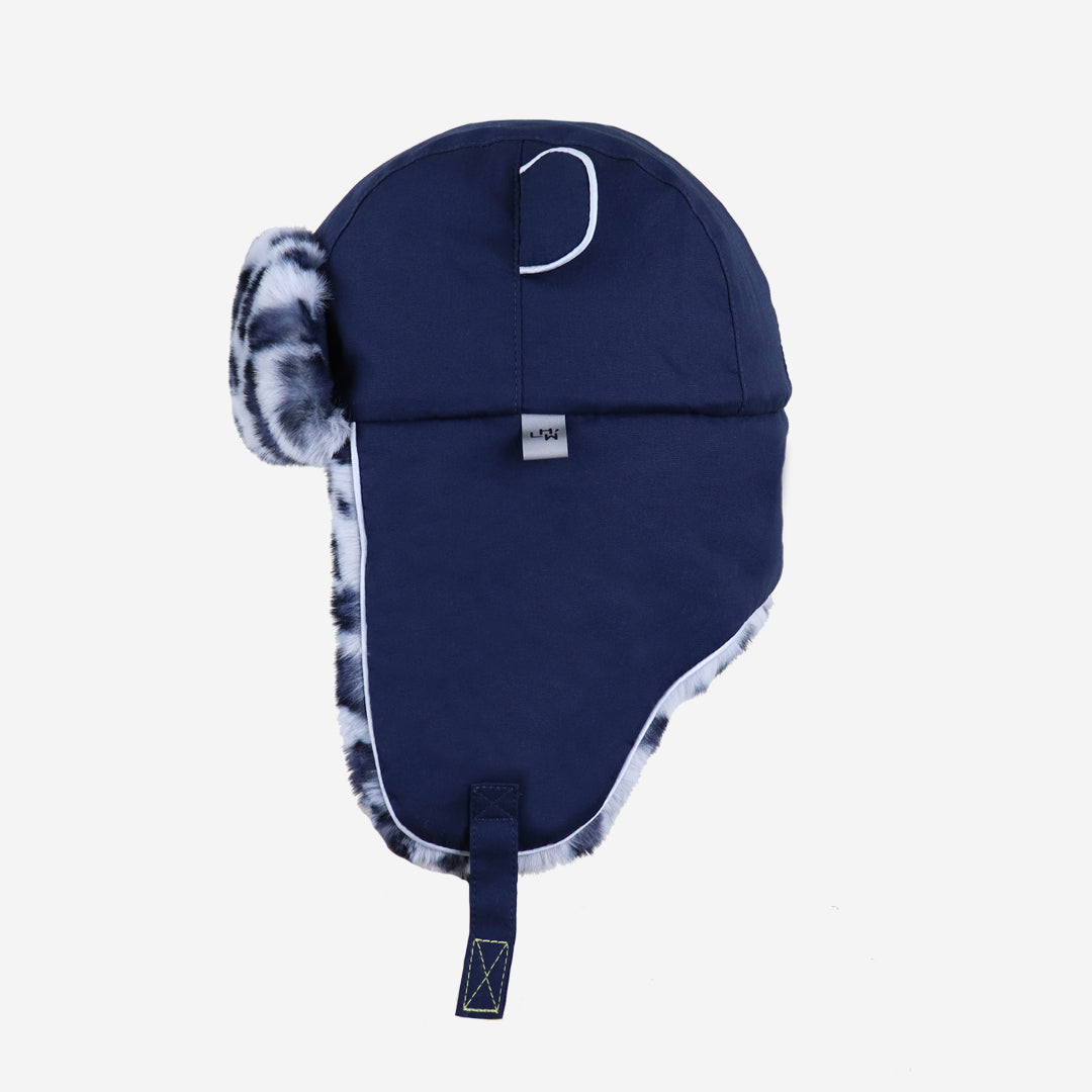Kids Arctic Cub Hat: Navy with Leopard Fur
