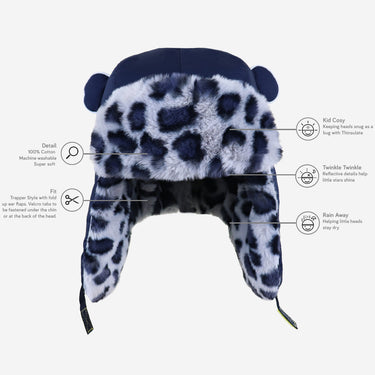 Kids Arctic Cub Hat: Navy with Leopard Fur (Image #10)