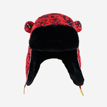 Kids red winter hat in snake print with black faux fur (Image #3)