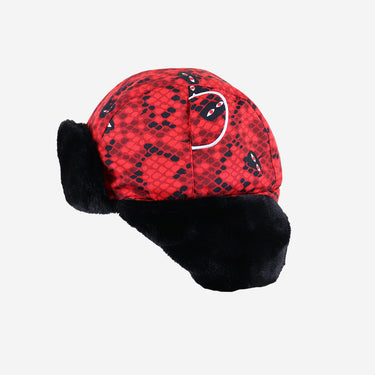 Kids red winter hat in snake print with black faux fur (Image #4)