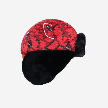 Kids red winter hat in snake print with black faux fur (Image #5)