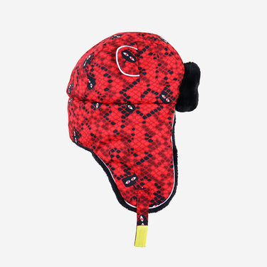 Kids red winter hat in snake print with black faux fur (Image #2)