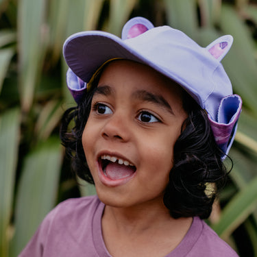 Kids sun hat in lilac and space bunny print (Image #7)