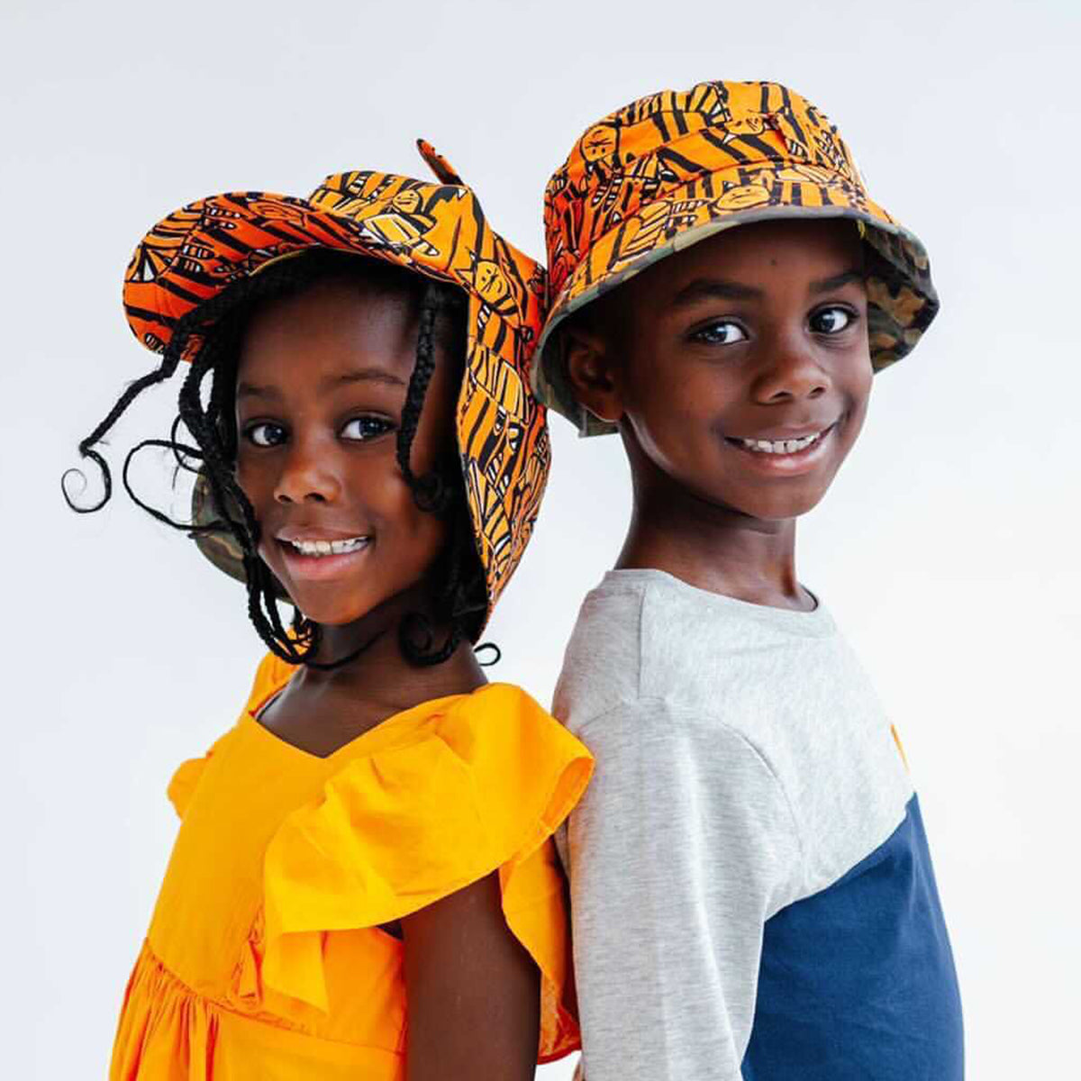 Kids Roll Up Neck Black & Orange Tiger King Design Sun Hat