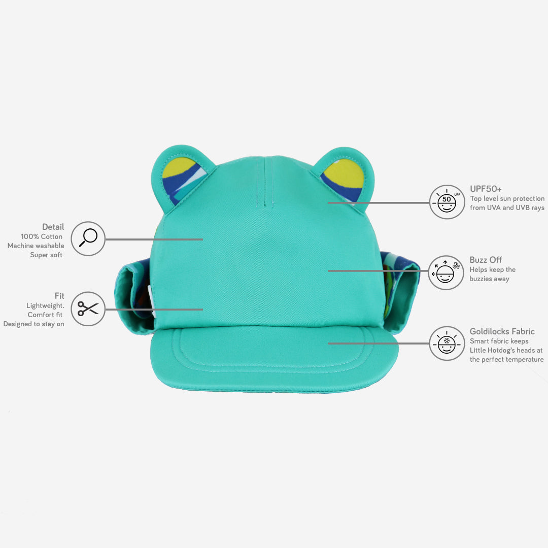 Kids Roll Up Neck Turquoise Design Sun Hat – Little Hotdog Watson