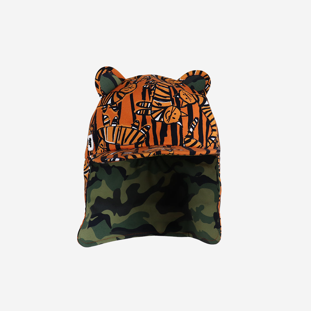 Kids Roll Up Neck Black Orange Tiger King Design Sun Hat