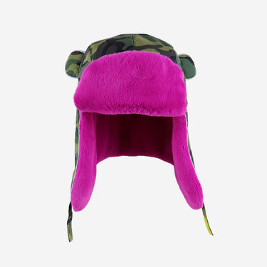 Camo print winter trapper hat with pink faux fur (Image #3)