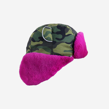 Camo print winter trapper hat with pink faux fur (Image #5)
