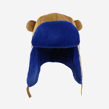 Cinnamon colour winter trapper hat with blue faux fur (Image #3)