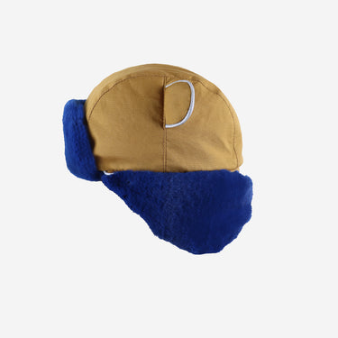 Cinnamon colour winter trapper hat with blue faux fur (Image #4)