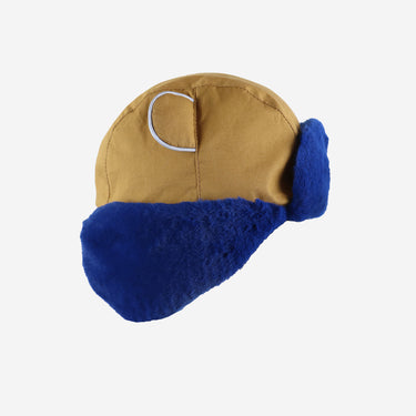 Cinnamon colour winter trapper hat with blue faux fur (Image #5)