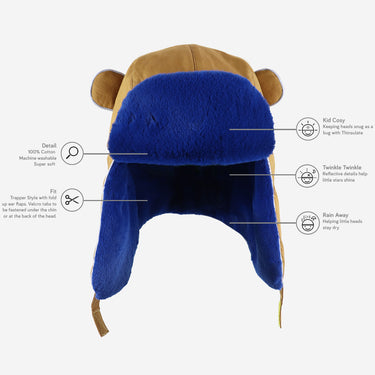 Cinnamon colour winter trapper hat with blue faux fur (Image #11)