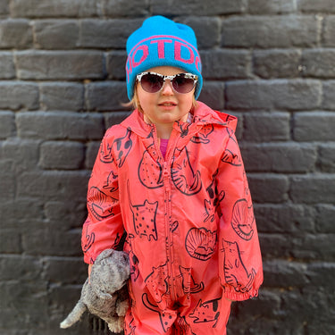 Kids HOTDOG merino wool knitted beanie hat in teal and pink (Image #7)