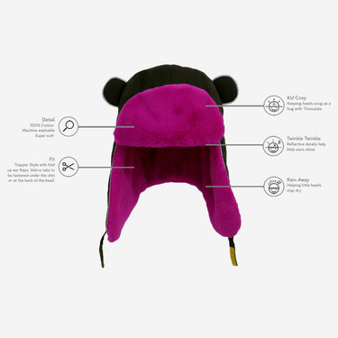 Technical diagram of Khaki pink fur trapper hat (Image #9)